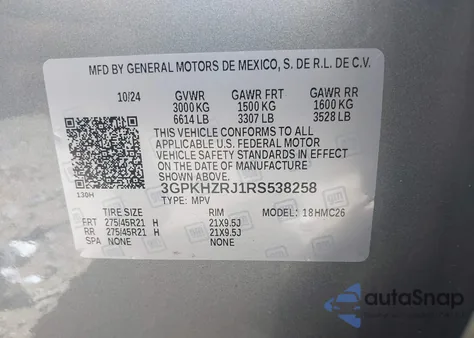 2024 Honda Prologue Elite z USA, uszkodzony, nr VIN 3GPKHZRJ1RS538258